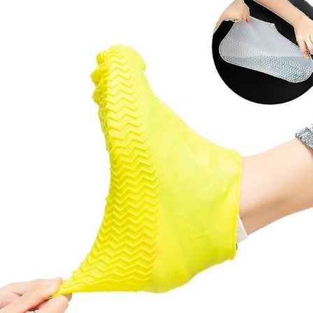 Vanntett støvlesko-trekk i silikon, unisex, beskytter sko innendørs og utendørs, regnværsdager, gjenbrukbar, 2 par - gul - L