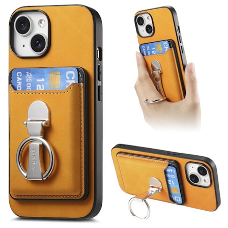 Etui til iPhone 15 Plus orange hudfølelse magnetisk kortholder svævering