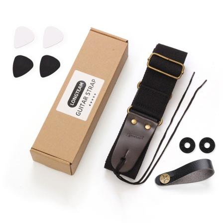 Justerbar, blød nylon guitarrem basrem med guitartilbehør Sort