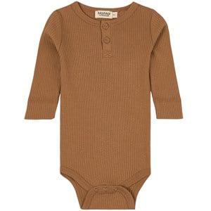 Kids - MarMar Copenhagen Ribbed Baby Body Brown Clove 92 cm - All in ones - 92 cm - Brown
