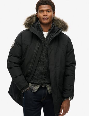 Superdry Everest Faux Fur Parka Jacket - Black - XXL