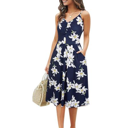 Kvinnor Med Printed Mönster Slip Dress Djup V-ringad Ärmlös Spaghet