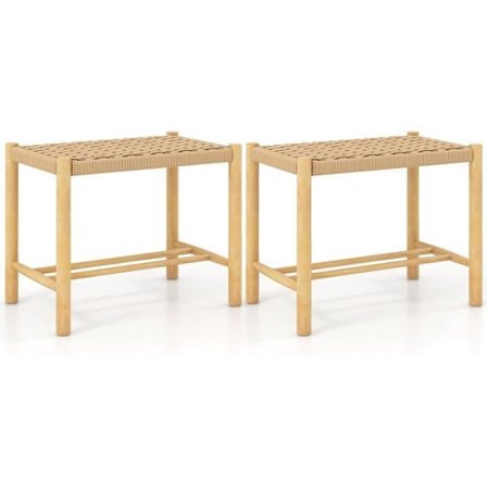 COSTWAY Setti, 2 massiivipuuta jakkaraa, kudottu paperijohto, koristeellinen 56 x 36 x 45 CM (P x L x K) Luonnollinen