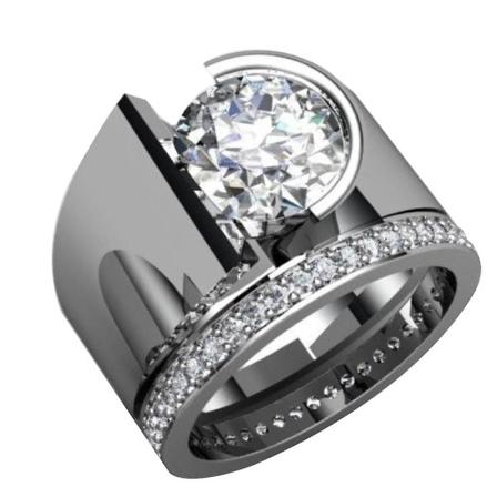 Luksus Kvinner Runde Rhinestone Innlagt Wide Band Geometrisk Ring Party Smykker Gift US 9