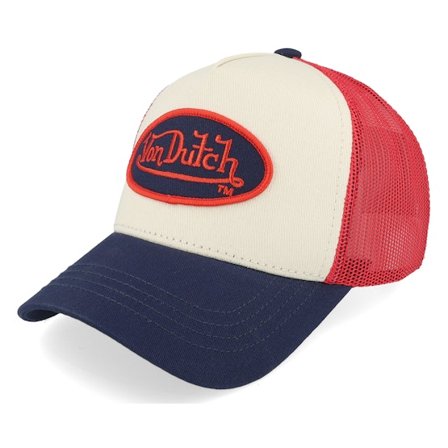 Von Dutch - Beige trucker Cap - Oval Patch Beige/Red/Navy Trucker @ Hatstore