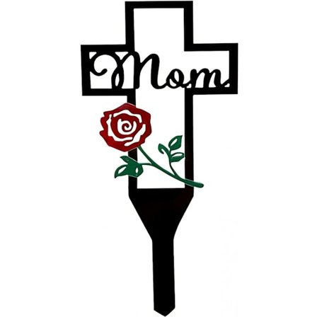 Metal Cross Garden Stake Graves Kyrkogårdsdekorationer, Cemetery Memorial Cross Stake för mamma, Metal Cross Yard Stake Grave Markers, Memorial Signs 