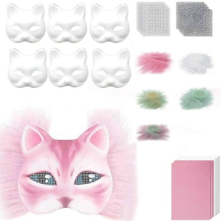 Therians Maskesett DIY Furry Dyremaske Kompatibel med Halloween Cosplay - Rev, Katt med Pels, Øyenett & Filtark