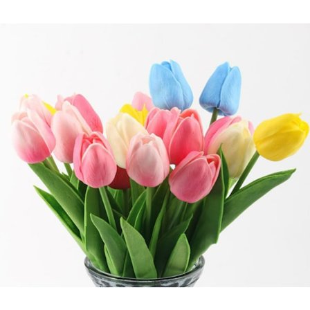 18 blandede farver mini PU plastik tulipan kunstige blomster kryds-bor