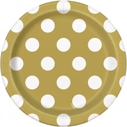 Tallerkener, prikkete gull, 8-pakning