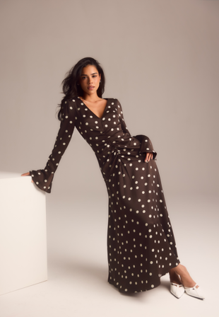 BUBBLEROOM OCCASION - Ruched Front Midi Dress - Brown/Cream