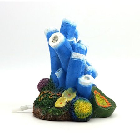 Akvariekoralldekorasjon, luftboble rev kunstig fargerik harpiks korallhuledekor for marint akvarium fisk som gjemmer seg undervannspynt 13X12X15cm