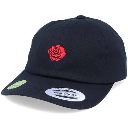 Iconic - Svart unconstructed Keps - Organic Tiny Red Rose Petal Black Dad Cap @ Hatstore