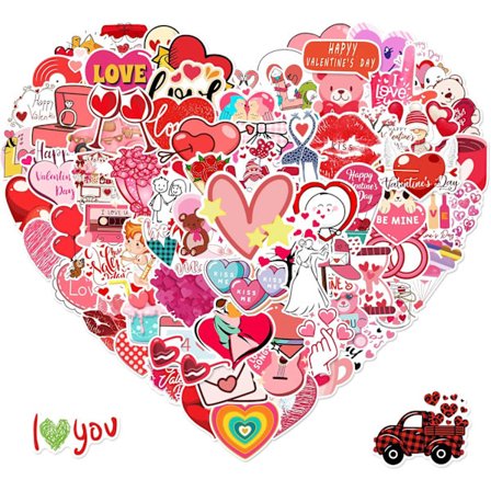 100 stk. Valentinsdag-klistermærker, kærligheds-klistermærker, vandtæt vinyl til vandflaske, bærbar computer, gaver, skateboard, Valentinsdag-væg, 