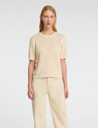 Selected Slfvinna Ss Structure Knit O-Neck Noos - Cream - XL