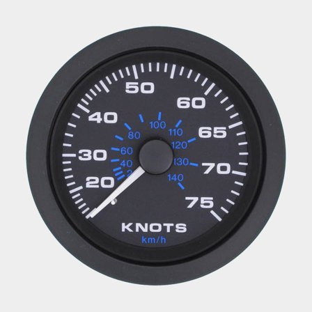 Solmimittari Veethree Black Premier, huurtumaton, Ø86 mm, 12 V, paineloki, G / Moottoriliitäntä, musta, 0 - 75 solmua, ilman anturia