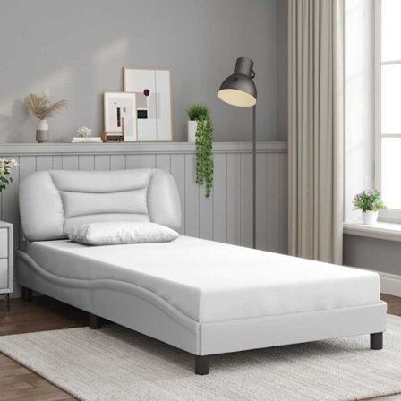 Bed Frame without Mattress "Hvar" White 100x203 cm Faux Leather