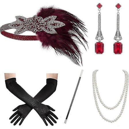 1920'er Great Gatsby Tilbehørssæt til Kvinder, Flapper Pandebånd Hovedbeklædning Brølende 20'er Kostume Tilbehørssæt