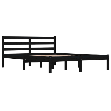 Vidaxl Sängram Massiv Furu 135x190 Cm Svart 4ft6 Svart