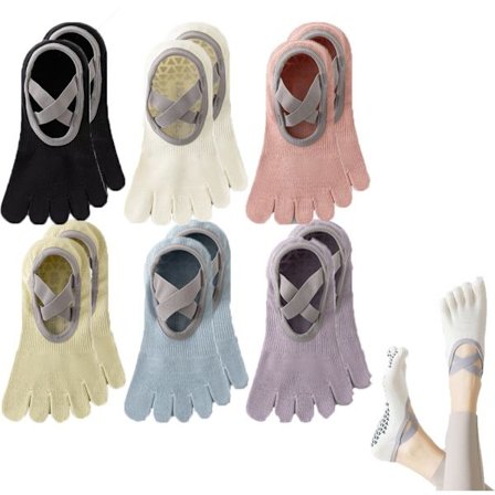 ING 6 paria varvassukkia Pehmeät ja luistamattomat joogasukkia Puuvillaiset sileät varvassaumat Ei ärsyttäviä saumoja Juoksijan varvassukat 