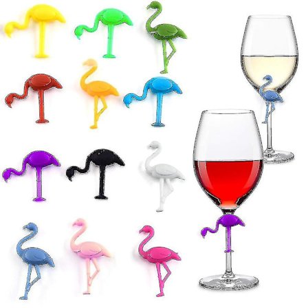 12 stk Silikon Glassmarkører Fest Vin Glassmarkør Flamingo Vin Glass Kjenner