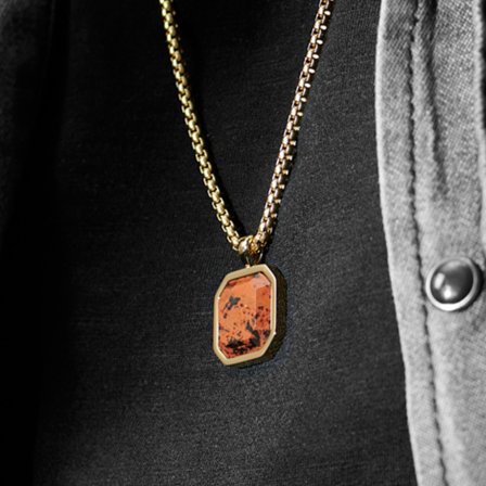 Collier Orisun Andrew à pierre obsidienne acajou pour hommes - Chaînes en acier