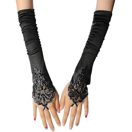 "Svarte Hansker Lange Hansker 1920-talls Tilbehør Kostyme Fingerløse Hansker For Kvinner Brølende 20-talls Tilbehør Klassisk Sateng Elbo" (FMY)