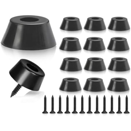 12 Svarte Gummiføtter for Skjærebrett med Rustfrie Skruer, Gummibuffer, Skrusikker Gummi