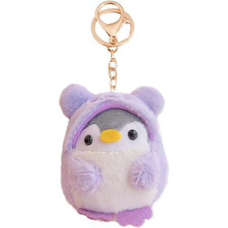 Super søt Kawaii kledd i klær Cosplay myk plysj pingvin nøkkelring gutter jenter anheng metall nøkkelring nøkkelring, lilla
