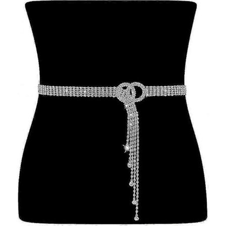 2024 Dame Rhinestone Bælte Sølv Skinnende Diamant Mode Krystal Damer Dobbelt O ring Taljebælte Til Jeans Kjoler