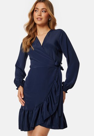 John Zack Frilly Wrap Mini Dress Navy Vaatteet