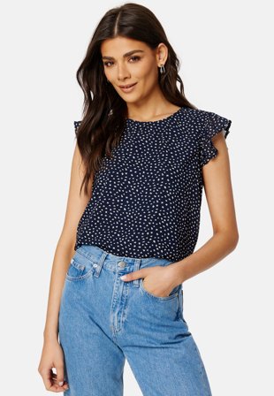 ONLY Ann Star S/L Frill Top Night Sky AOP: Dot Klær