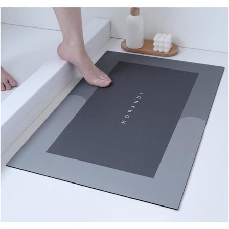 (Grå) Diatomitt absorberende sklisikker badematte, YSTP hurtigtørkende absorberende gulvmatte for bad, Grå 60 x 90 cm