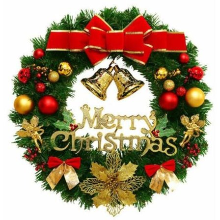 Kunstig julekrans med klokke og røde pynteelementer - perfekt størrelse til hoveddøren (30 cm) diameter LYCX