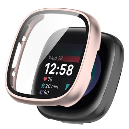 Fitbit Versa 4 / Sense 2 case in tempered glass - Rose gold-colored