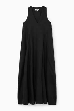 COS Damen Voluminöses Maxikleid Mit V-Ausschnitt - Schwarz