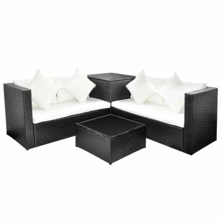 Vidaxl Loungeset För Trädgården Med Dynor 4 Delar Konstrotting S Svart