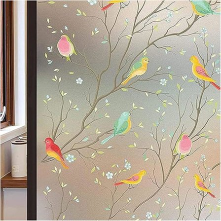 Stained Glass Window Film Privacy: Frosted Film til glasvinduer selvklæbende uigennemsigtig dekorativ fuglemønstret vinyl privacy film 44 * 200cm