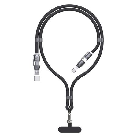 Dudao 4i1 USB-Kabel och Lanyard med USB, USB-C och Lightning PD QC 65W 1,5m - Svart