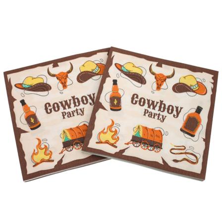 Set med 40 fargerike papirservietter - Western Cowboy-servietter, bursdag, bryllup, borddekorasjon, familiegjenforening