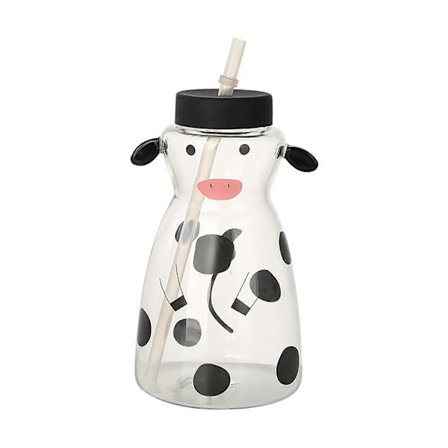 Sød Ko Formet Glas Kop Med Sugerør, Transparent Støvtæt Glas Kop Med Sugerør SNU