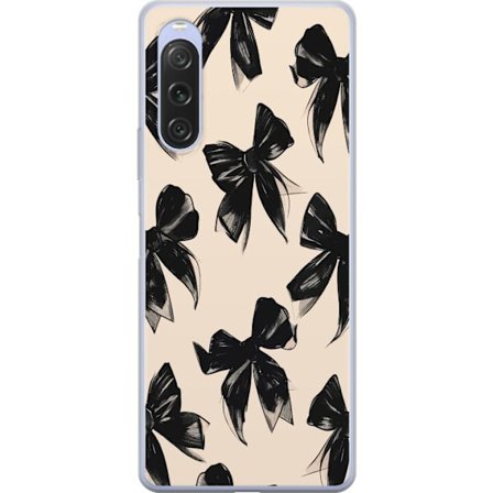 Yhteensopiva Puhelinkuori Sony Xperia 10 V Mustat nauhat beige taustalla tyylikkäällä suunnittelulla, pehmeillä kontrasteilla ja elegantilla ajattomal