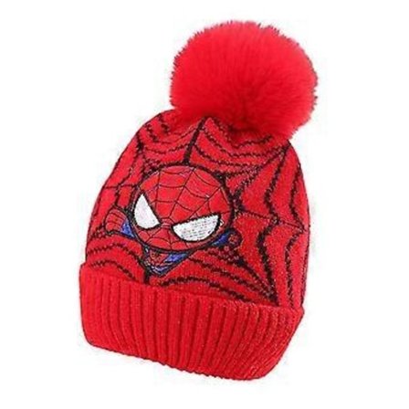 Spiderman Lue Vinter Varm Dusk Tykk Strikket Skilue For Barn Gutter -NMAOV( Rød)