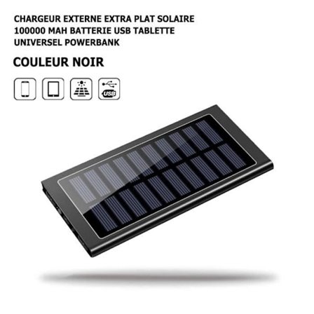 Aurinkokäyttöinen Ulkoinen Laturi - HD4K - Powerbank 100000 mAh - Musta - Yhteensopiva - Kaksois-USB