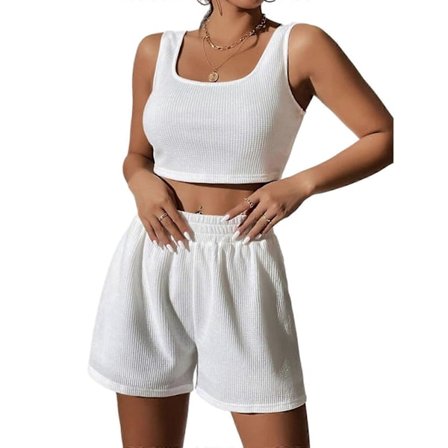 Dam Träningsset 2 Delar Tvådelade Outfits För Kvinnor Sexiga Shorts Set Ribbad Tank Top Och Shorts Set Lounge Set Vit XS