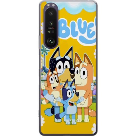 Kompatibelt Mobilskal till Sony Sony Xperia 1 III Bluey familjeposter med Bluey Bingo och föräldrar färgglad barnillustration perfekt för barnrum