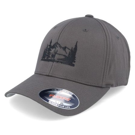 Wild Spirit - Grå flexfit Keps - Buck Nature Silhouette Dark Grey Flexfit @ Hatstore