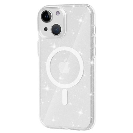 SKALO iPhone 15 Glitter Magnetic Ring TPU Suojakuori - Valkoinen