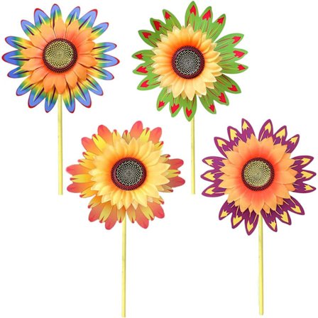 4 stk. solsikke vindmøller farverige blomster græsplæne pinwheels fest dekoration vindmølle spinne til altan terrasse have gård udendørs
