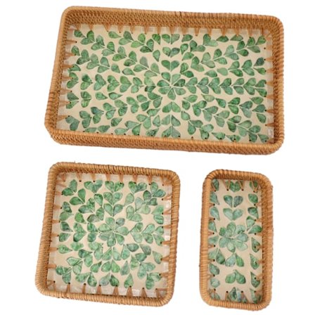 3 stk. Rattan Fruktbrett Rektangulært Fruktbrett Flerbruks Oppbevaringsbrett for Hjem Restaurant Grønn Willow