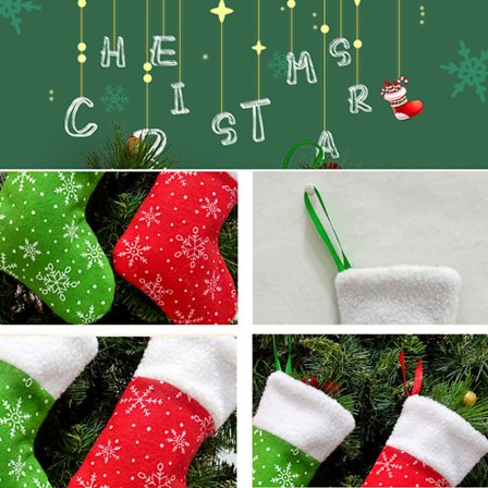 Mini julestrømper, pakke med 6 snøfnuggtrykk med plysjmansjetter, en klassisk strømpepynt